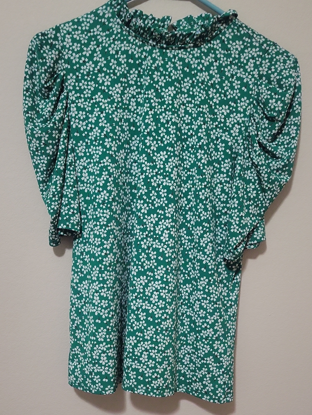 CeCe Green Floral Ruffle Collar Dress